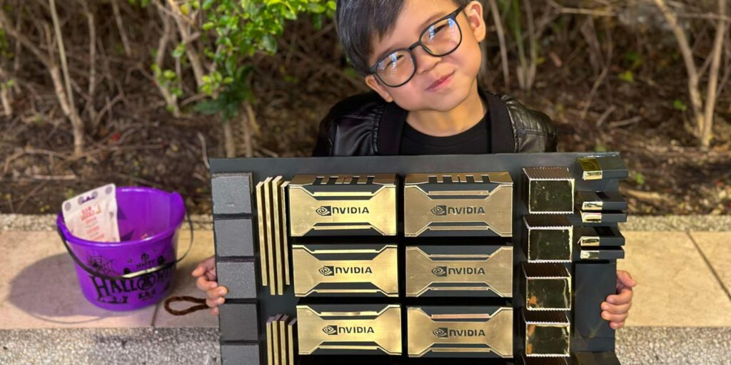 5-jarige jongetje kostuum Jensen Huang nvidia