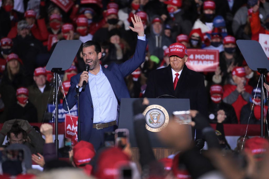 Donald Trump Jr. bij een campagne rally in 2020.