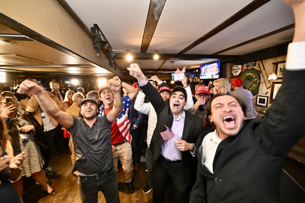 Trump supporters celebrate Donald Trump's election victory in 2024.