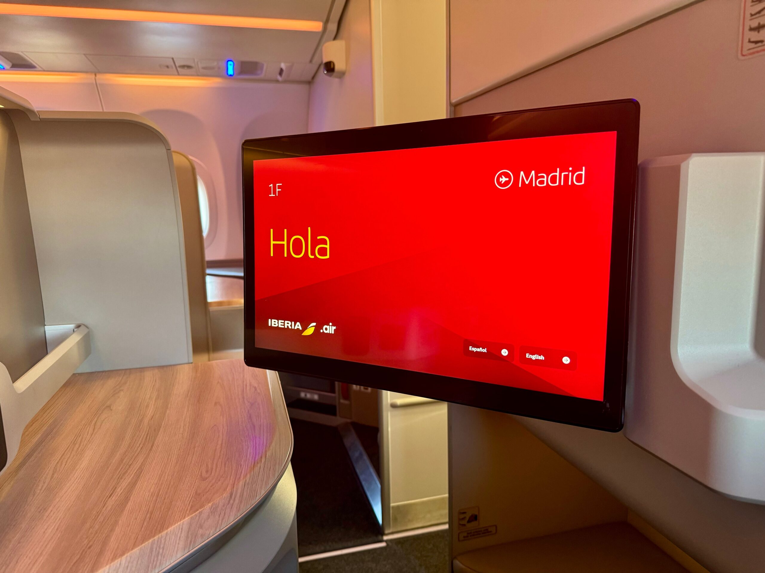 Viewing the red Iberia television from the row one business class.