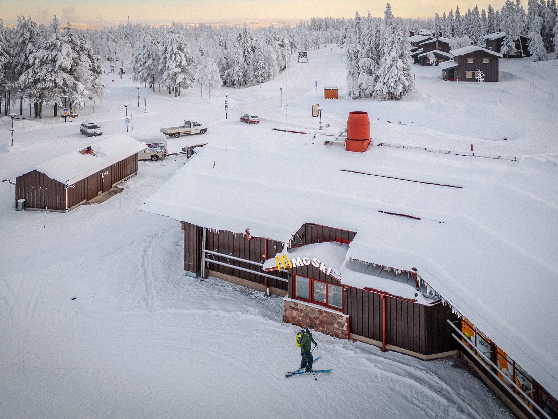 A McDonald's — covered in snow — in Lindavallen ski resort in Sweden.