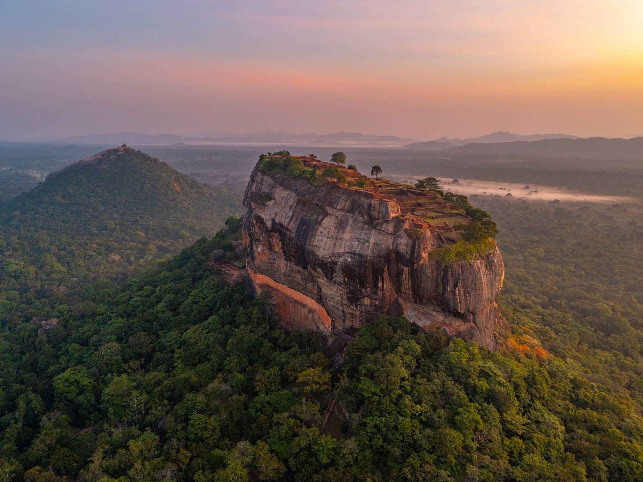 Sigiriya rock fortress in Sri Lanka at sunrise