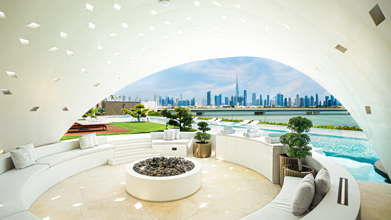 An outdoor sitting area in a Dubai villa.