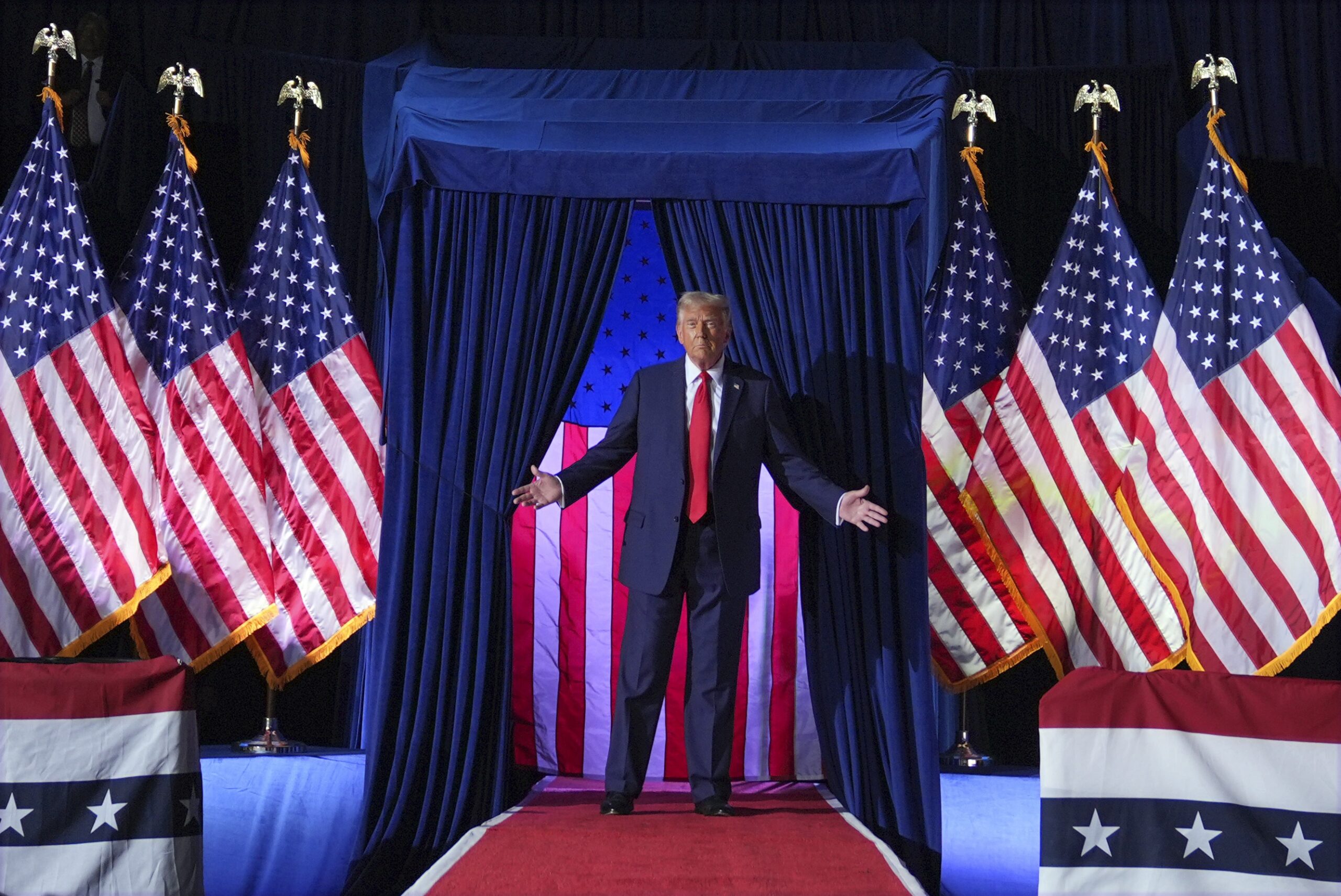 Donald Trump tijdens een campagnerally in Grand Rapids op verkiezingsdag. Foto Evan Vucci / AP