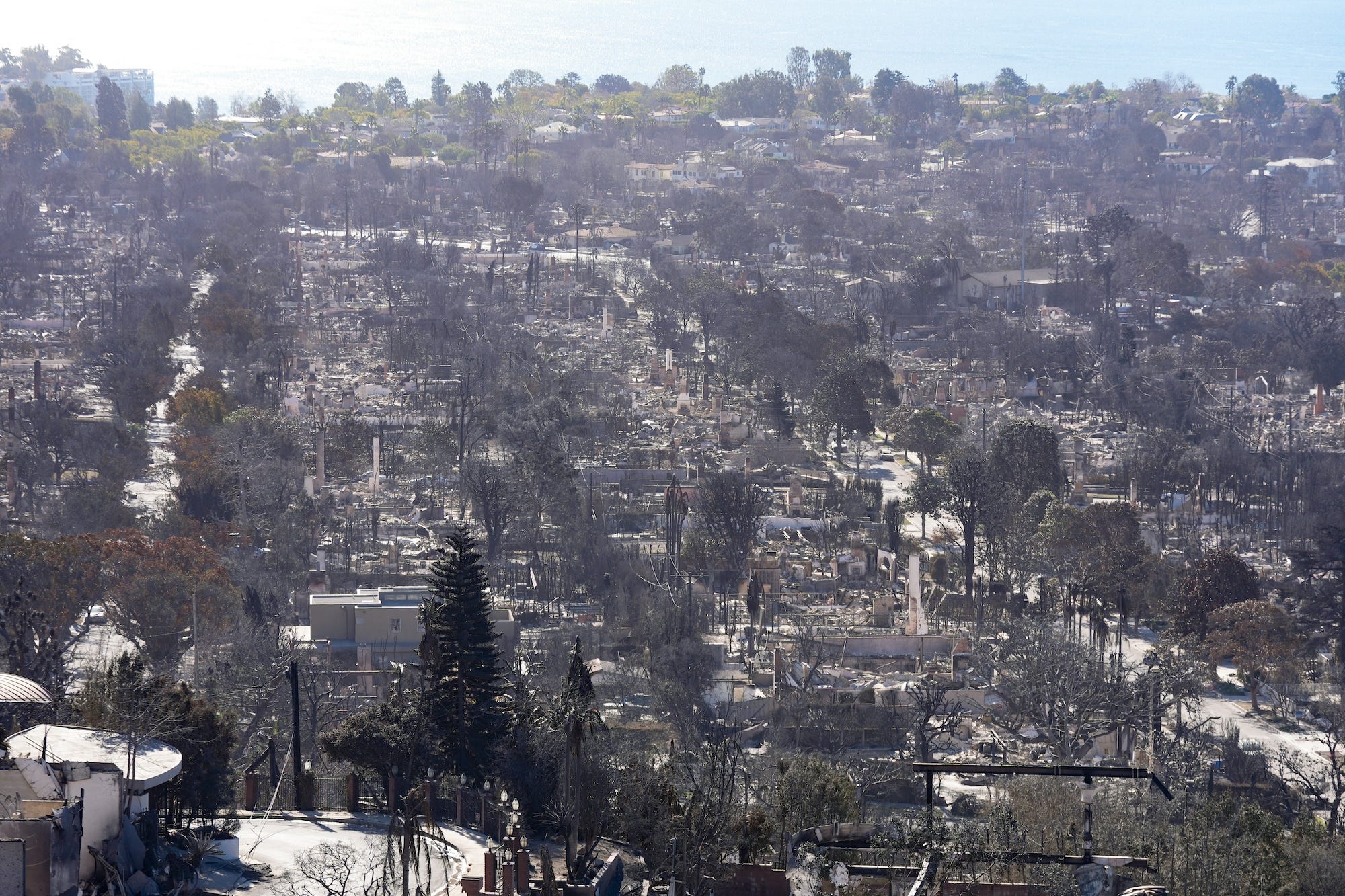 Burned neighborhoods from the Palisades fire.