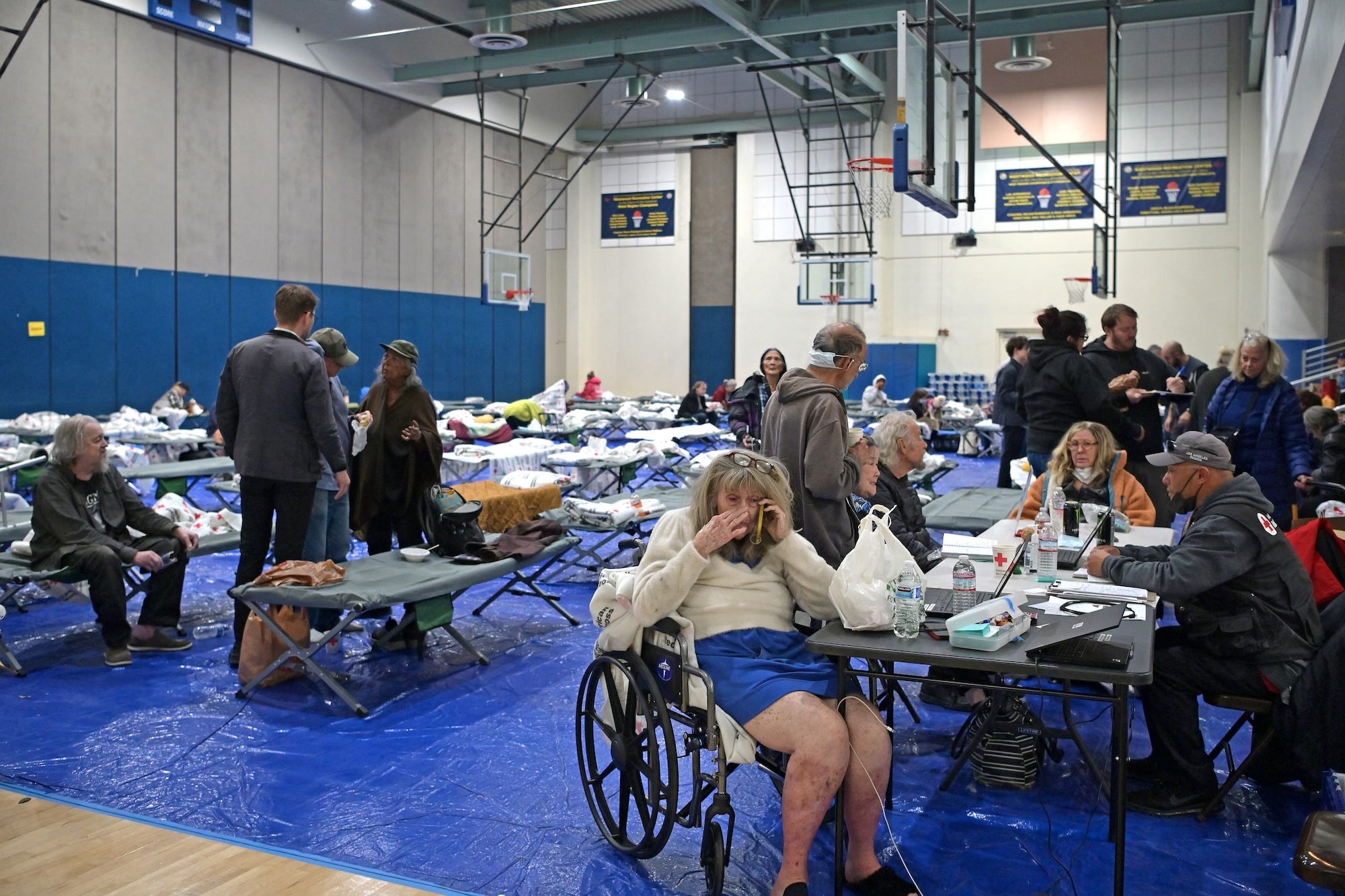 Evacuees from the Palisades fire at a shelter in Los Angeles.