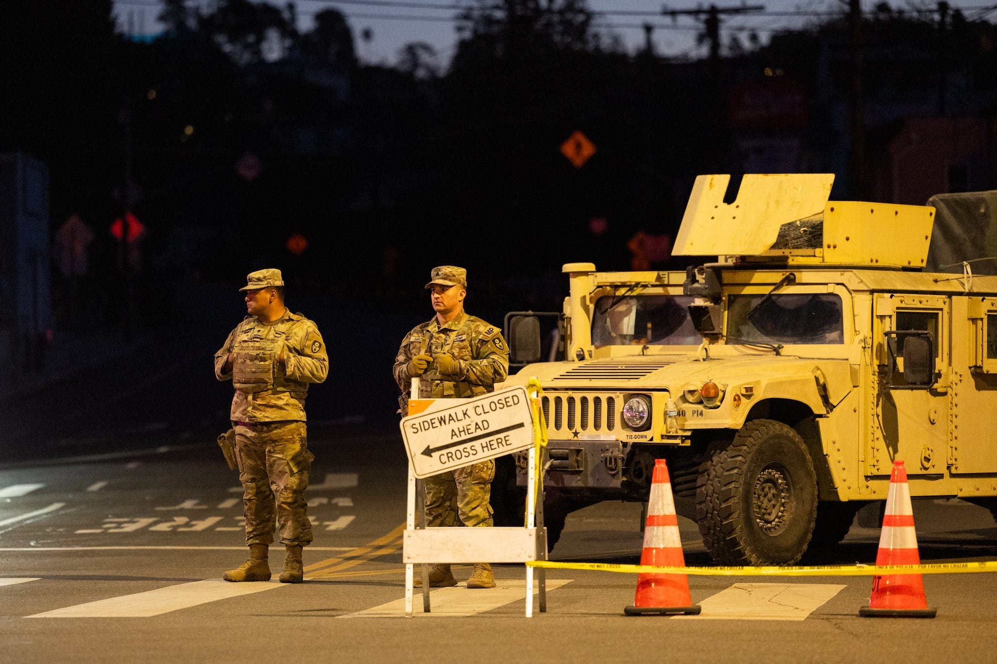 The United States National Guard in Los Angeles after the Palisades fire.