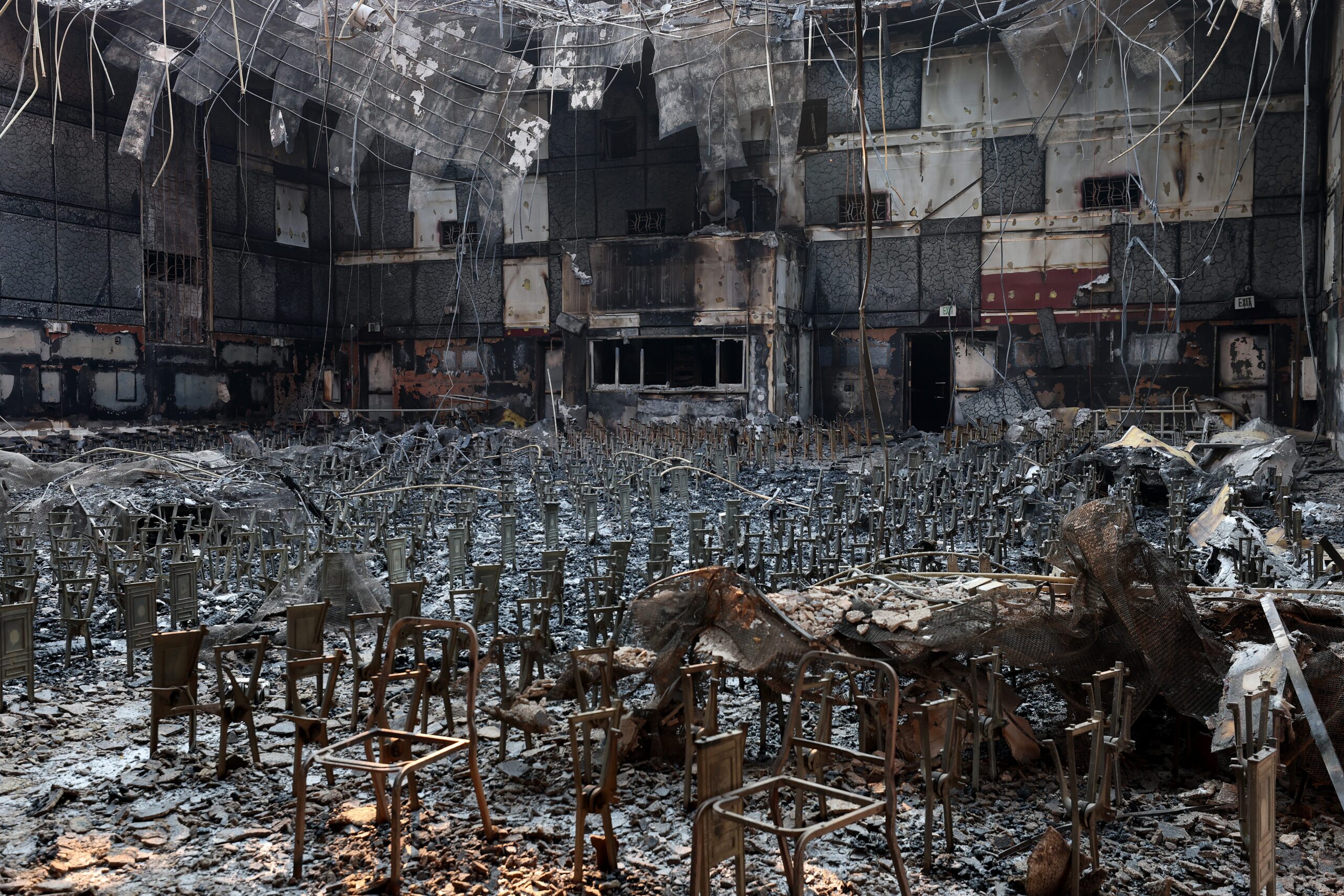 A view of the burned auditorium at the Eliot Arts Magnet Academy that was destroyed by the Eaton Fire on January 10, 2025 in Altadena, California.