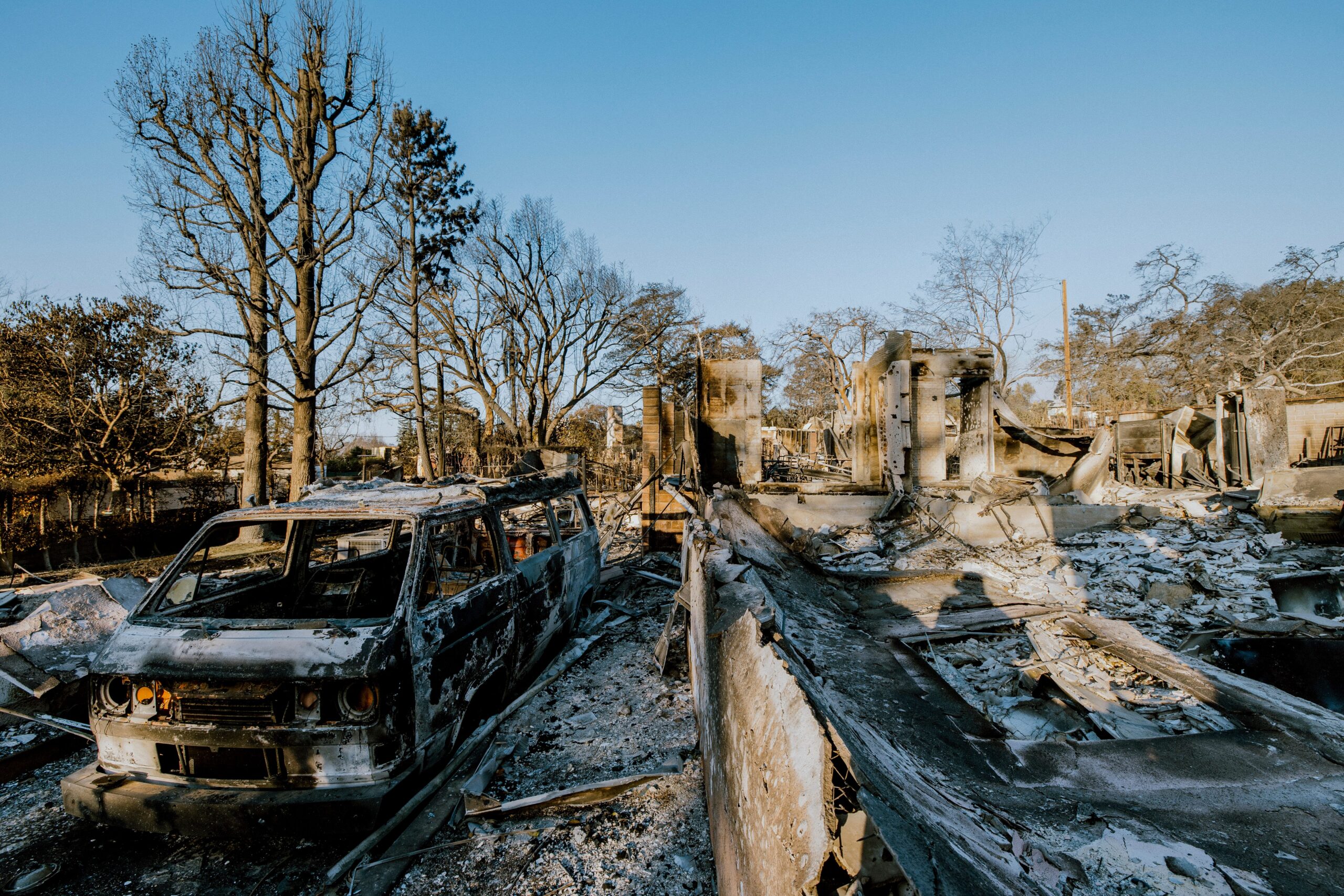 Burned homes and cars on January 10, 2025, that were destroyed by the Eaton Fire that started on January 7 in Altadena, California.