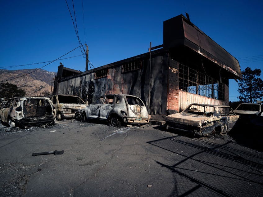 Cars belonging to the Altadena Auto Center dealership destroyed by the Eaton Fire