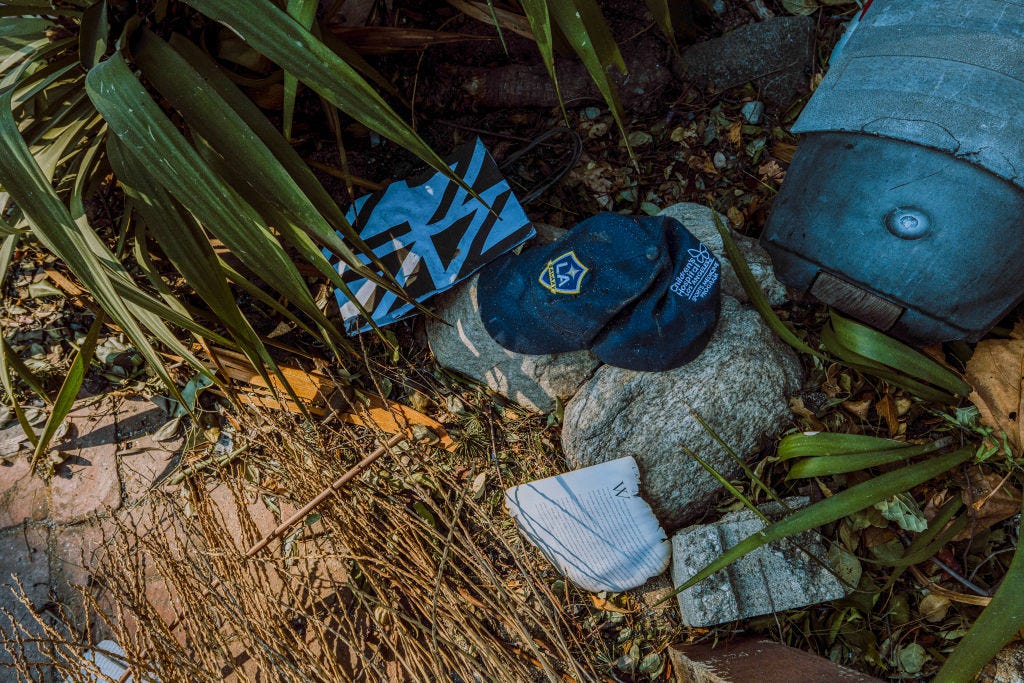 Personal items sit in a burned home on January 10, 2025, that were destroyed by the Eaton Fire