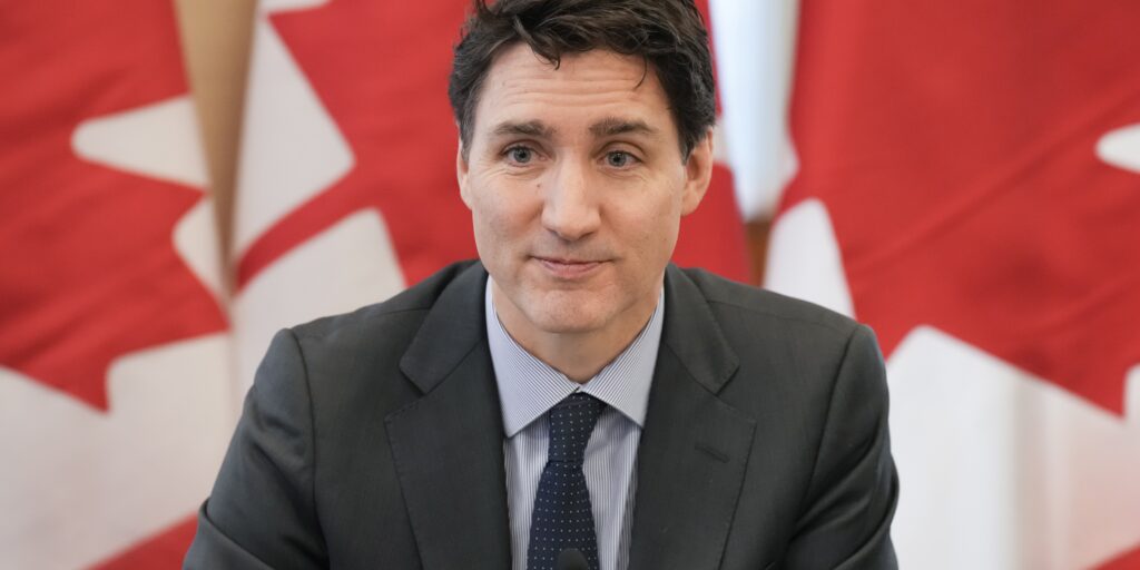 Mandatory Credit: Photo by Canadian Press/Shutterstock (15127642g) Canadian Prime Minister Justin Trudeau delivers remarks at a Canada-US relations meeting at the Ontario Investment and Trade Centre in Toronto, on Friday, Jan. 31, 2025. Us-Cda-Tariffs, Toronto, Can - 31 Jan 2025