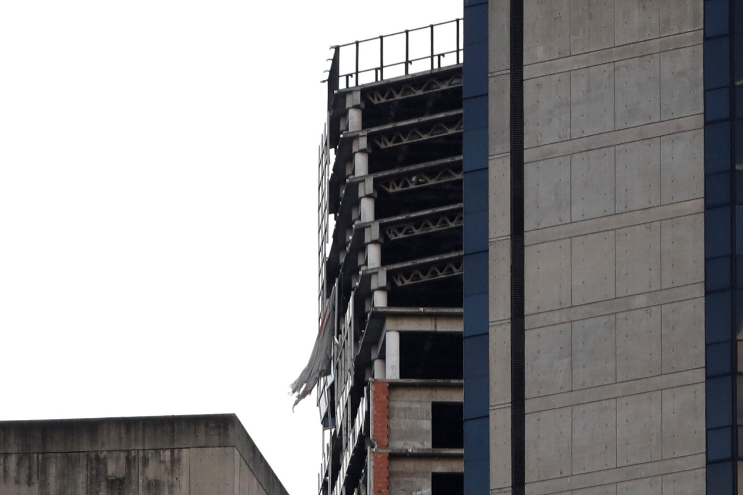 Floors of a building are tilted after an earthquake