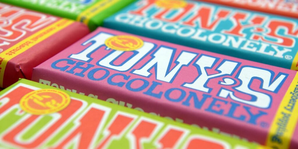 Een selectie chocoladerepen van Tony's Chocolonely.