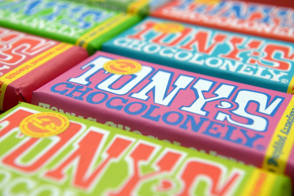 Een selectie chocoladerepen van Tony's Chocolonely.