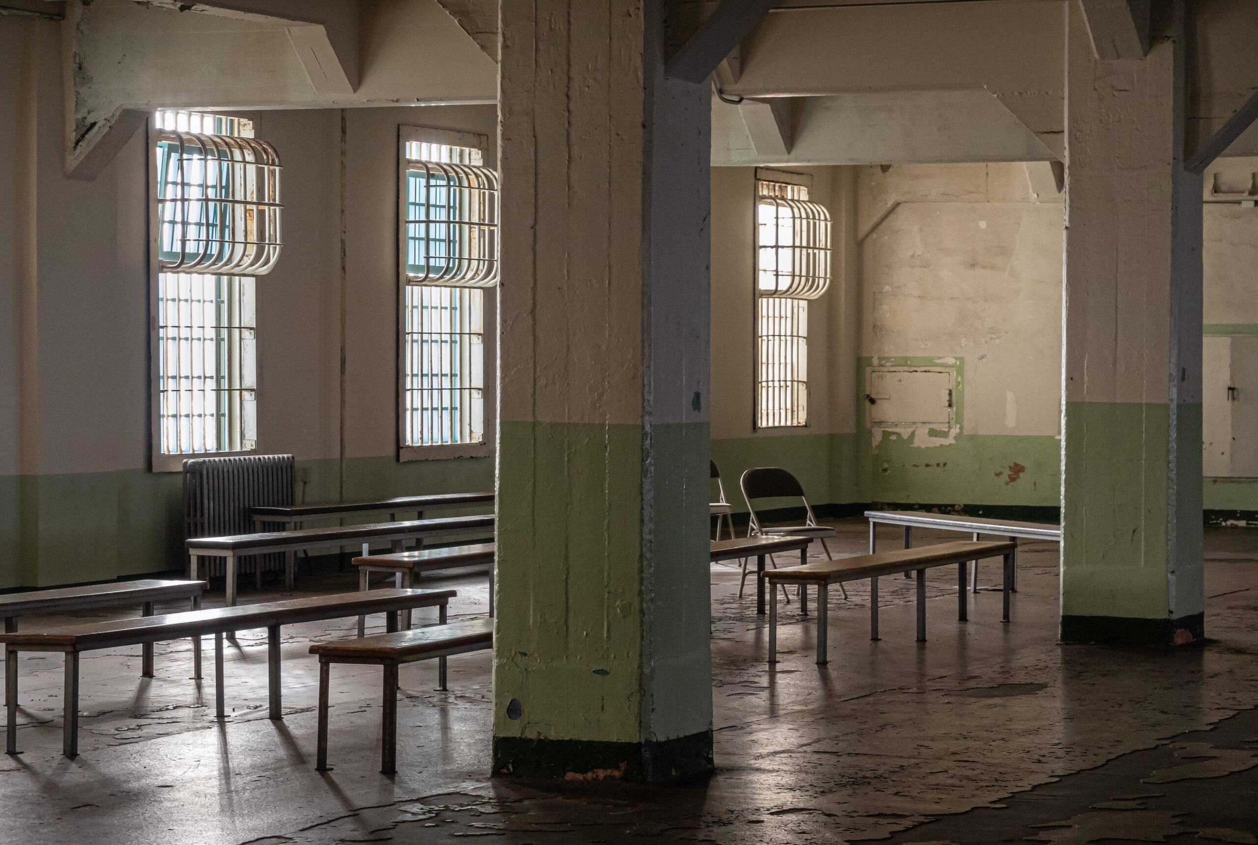 Inmate meeting room for recreation insider historic Alcatraz prison.