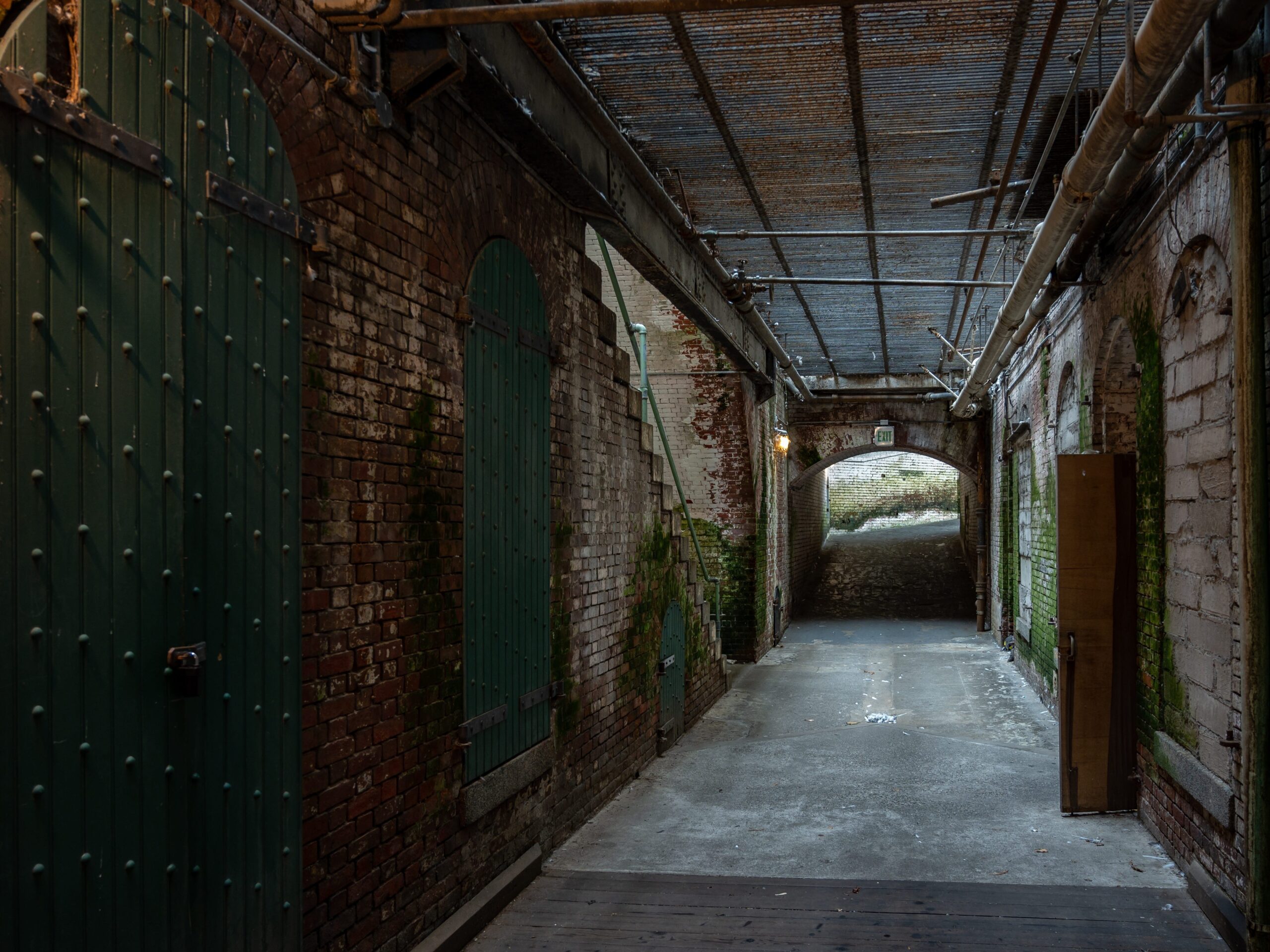 The historic dungeon tunnel of Alcatraz, United States Penitentiary, The Rock on Alcatraz Island.