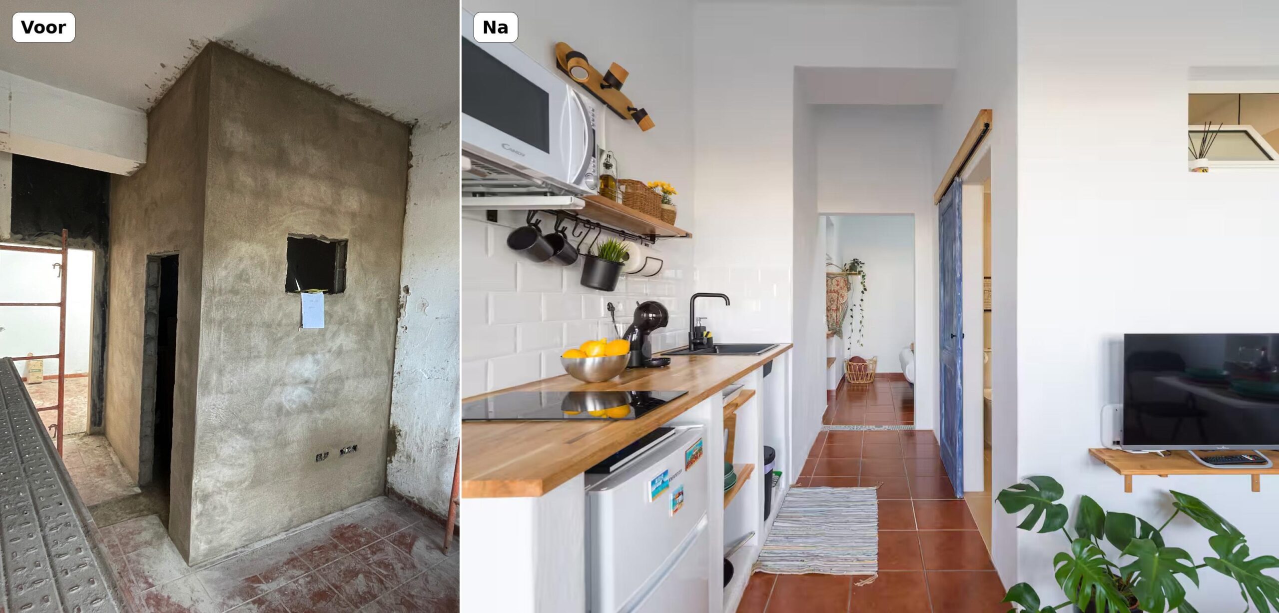 We voegden twee kamers samen en bouwden daar een badkamer en keuken in.